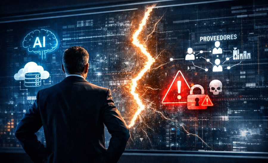 CEO analizando riesgos de ciberseguridad derivados de la adopción acelerada de IA, nube y proveedores tecnológicos. Care Telecom.