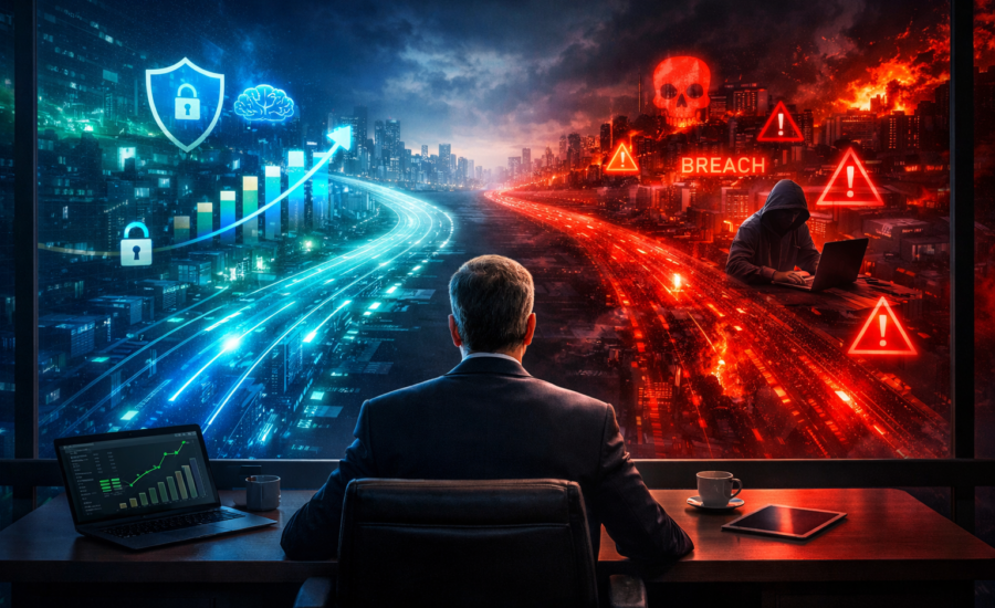 CEO evaluando riesgos de ciberseguridad en 2026 entre crecimiento digital o vulnerabilidad empresarial. Care Telecom.