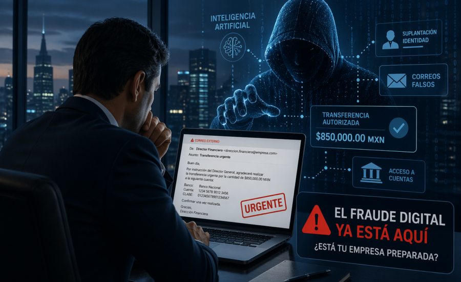 Fraude digital con inteligencia artificial dirigido a empresas en México. Care Telecom.