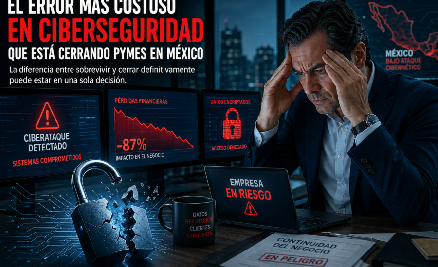 Empresario enfrentando una crisis por ciberataque, reflejando el impacto real de la falta de ciberseguridad en empresas mexicanas. Care Telecom.