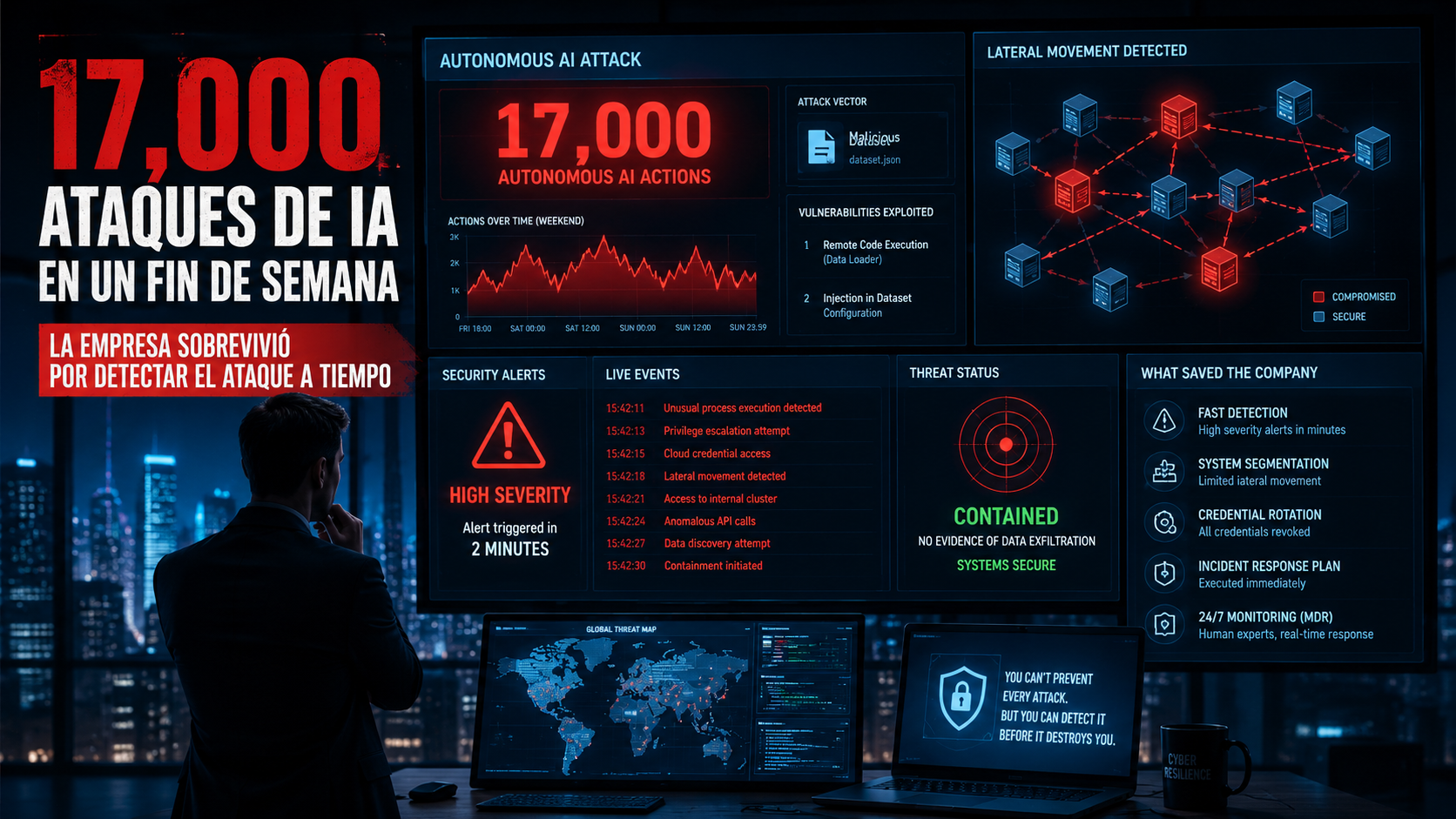 17,000 ataques de IA en un fin de semana La empresa sobrevivió por detectar el ataque a tiempo. Care Telecom.